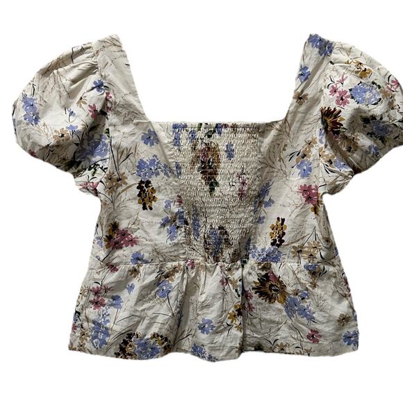 Anthropologie Floral Puff Sleeve Blouse - Cream and Multicolor - Picture 7 of 9